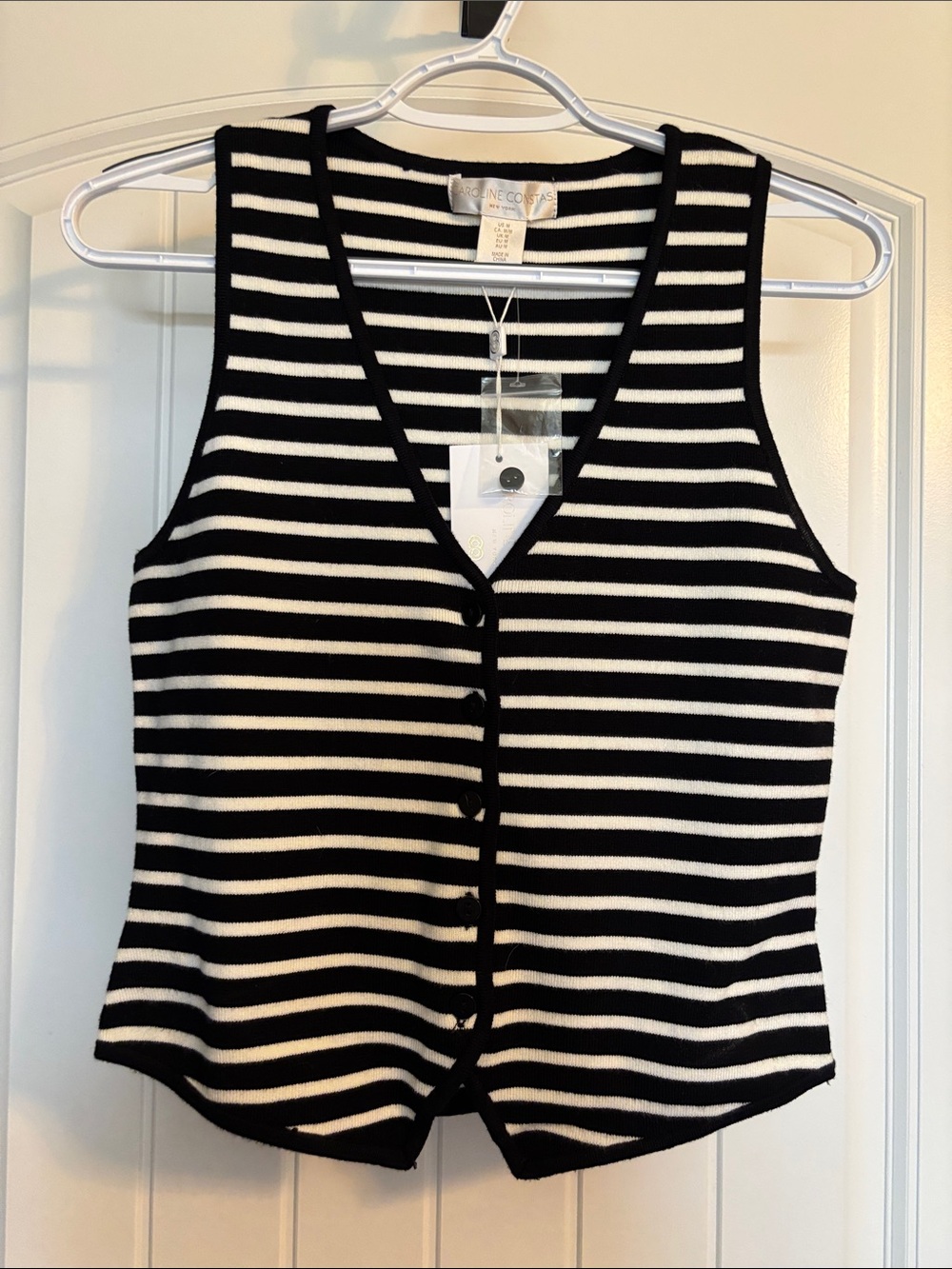 Caroline Constas Black & White Striped Button-Front Tank